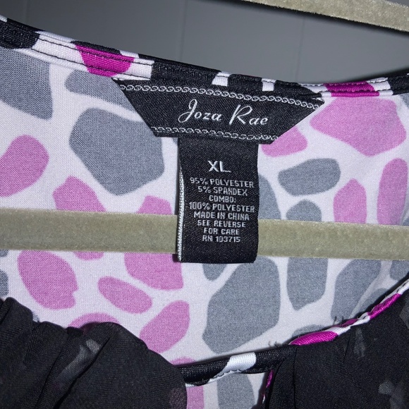 Joza Rae ruffle trim neckline top  sz XL pink black sleeveless - Picture 3 of 5